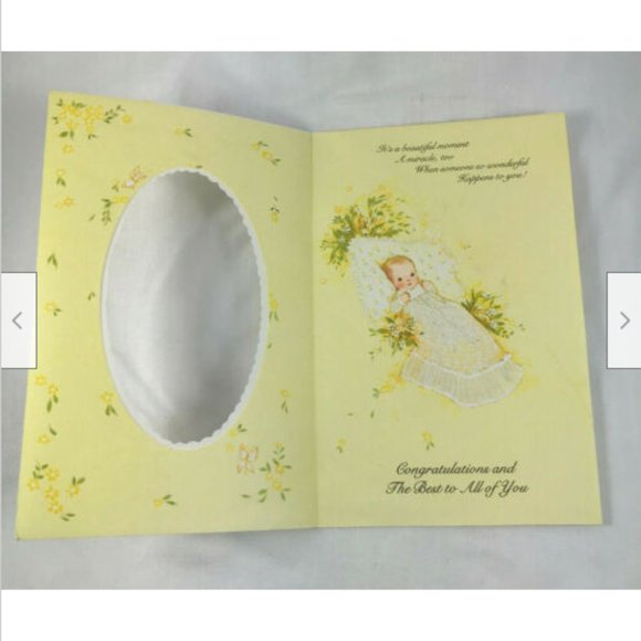 Vtg Welcome New Baby Unused Greeting Card 3692J Carlton Cards Yellow Ribbon - Picture 1 of 8
